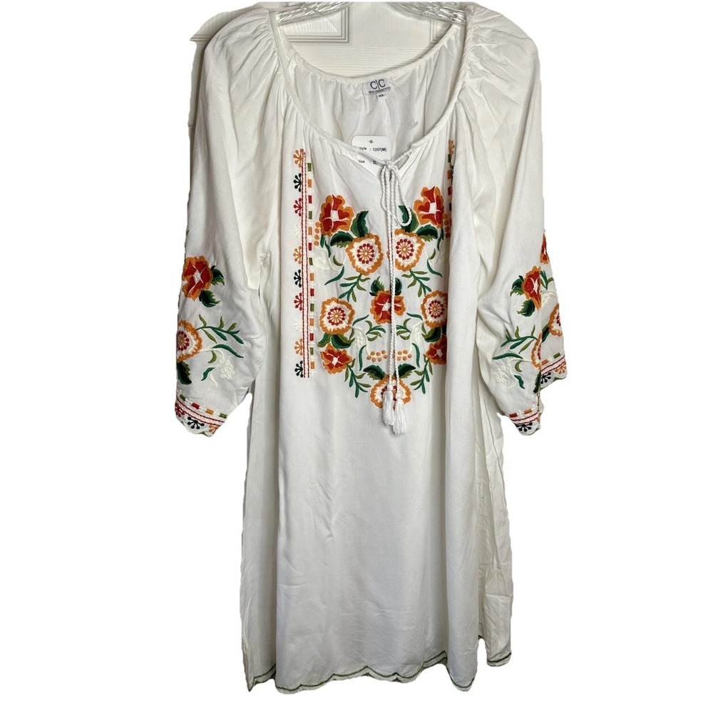 NWT Chic Connection White Embroidered Long Sleeve Dress XL